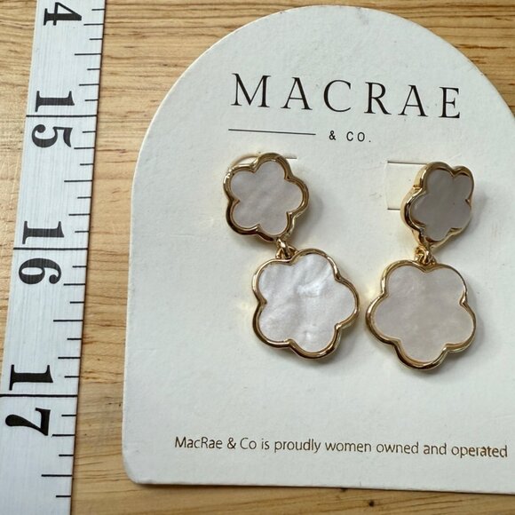 Alahambra Double Drop Earrings White Mother-Of-Pearl Inlay Gold-Tone Setting Mac - Picture 4 of 5